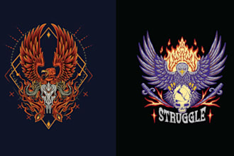 create professional bird phoenix logo t shirt design