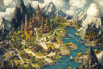 design fantasy map illustration fantasy city map  map