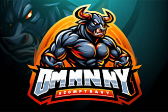 create a powerful angry bull mascot logo in modern cartoon style