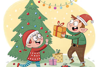 illustration christmas book , holiday funny cartoon caricature card