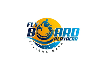 design sunset beaches water and flyboard player logo