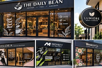 do eye catchy window graphics design, store front, sign board with mockup