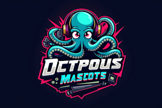 design realistic octopus esport mascot logo with unlimited revision