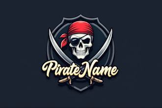 design awesome pirate skull mascot logo with express delivery