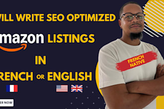 write SEO optimized amazon listing in french or english