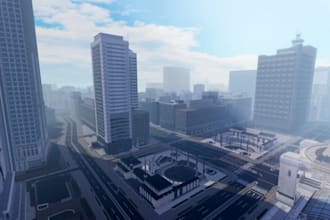 create detailed roblox rp city, tycoon, obby map with interiors, roads buildings