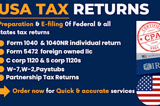 prepare efile usa tax returns us tax filing 1040 5472 1120 tax preparation cpa