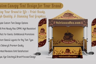 create professional print ready canopy tent, tablecloth, and flag design