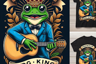 design premium vintage guitar mascot frog king logo t shirt design