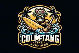 design a fun and vibrant tike surfing mascot logo for your brand