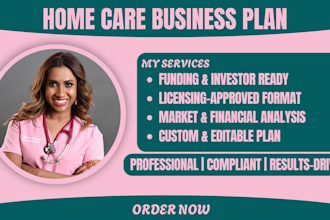 write and develop detailed business plan for your home care agency, startup plan