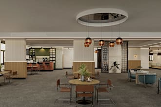 modern 3d restaurant interior, counter area,retail store layout, cafe,bar design
