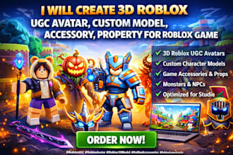 create 3d roblox ugc avatar, custom model, accessory, property for roblox game