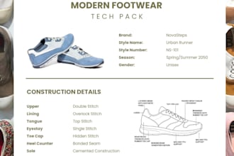 design detailed shoe tech packs, sneaker mockups, and footwear drawings