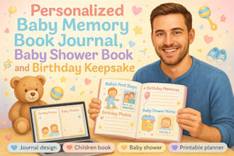 personalized baby memory book journal, baby shower book and birthday keepsake