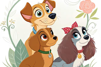 do disney pets portrait illustration in disney style