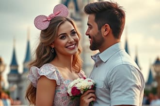 create cartoon disney couple portrait
