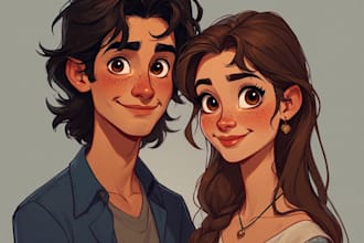 do cartoon disney couple portrait