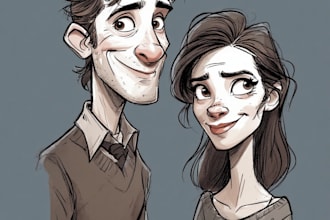 paint a romantic couple portrait in watercolor style
