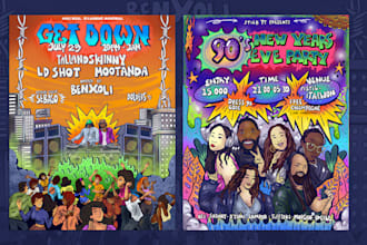 illustrated unique poster for dj party, band tour, events