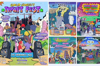 create retro illustration for poster music event, community