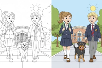 libro de colorear KDP con ilustración lineart y arte digital infantil