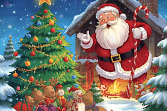 do christmas illustrations for children book, picture book coloring book, poster