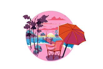 do tropical logo with island theme for e bike rental company