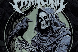 design a metal art illustration logo for merch