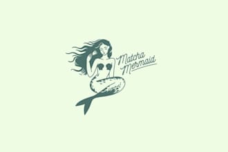 create beautiful fun mermaid matcha business logo