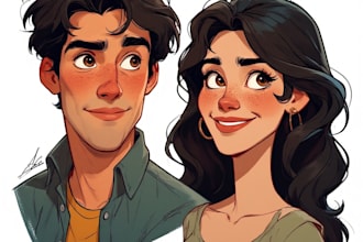 illustrate romantic cute couple portrait