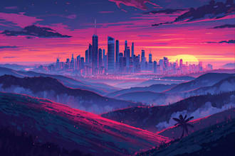 draw landscape illustration in colored