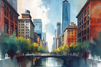 draw original watercolor landscape or architecture art