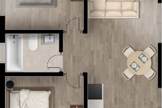 draw a clean 2d floor plan with furniture layout and colors