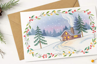 draw christmas card, invitation with watercolor