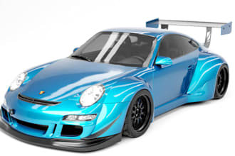 modified 3d porsche sport car,widebody kit,racing car,gt wing spoiler,game asset
