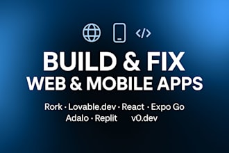 build rork expo go react adalo mobile app deploy replit lovable v0 web app