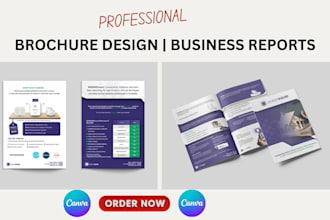 design print ready brochures, flyers, business reports in canva