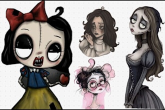 draw you in tim burton custom portrait or logo