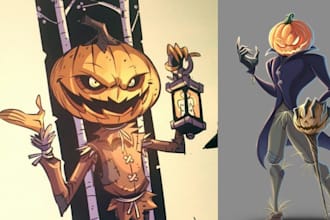 draw creepy, horror, halloween cartoon illustrations