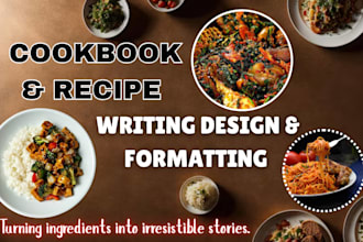 write and research cookbook recipe book, cookbook design and food blog content