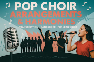 transcribe and arrange pop songs for choir with satb score and vocal harmony