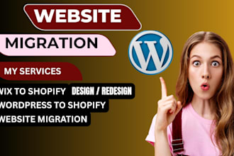 migrate transfer wix wordpress website to shopify store with design setup