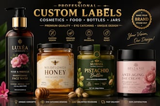 professional custom labels cosmetics, food, bottles and jars label design