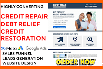 credit repair debt relief credit restoration leads and build website