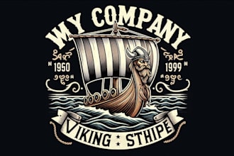 design premium vintage viking ship mascot logo t shirt design