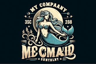 design premium vintage mermaid logo t shirt design