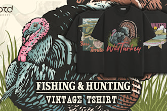 design vintage fishing, hunting graphic t shirt artwork for apparel and merch
