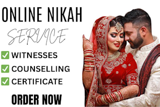 offer authentic online nikah, islamic marriage with certificate and witnesses