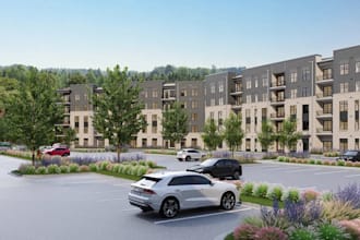 3d residential complex,townhouse,apartment buildings,parking area,garden render